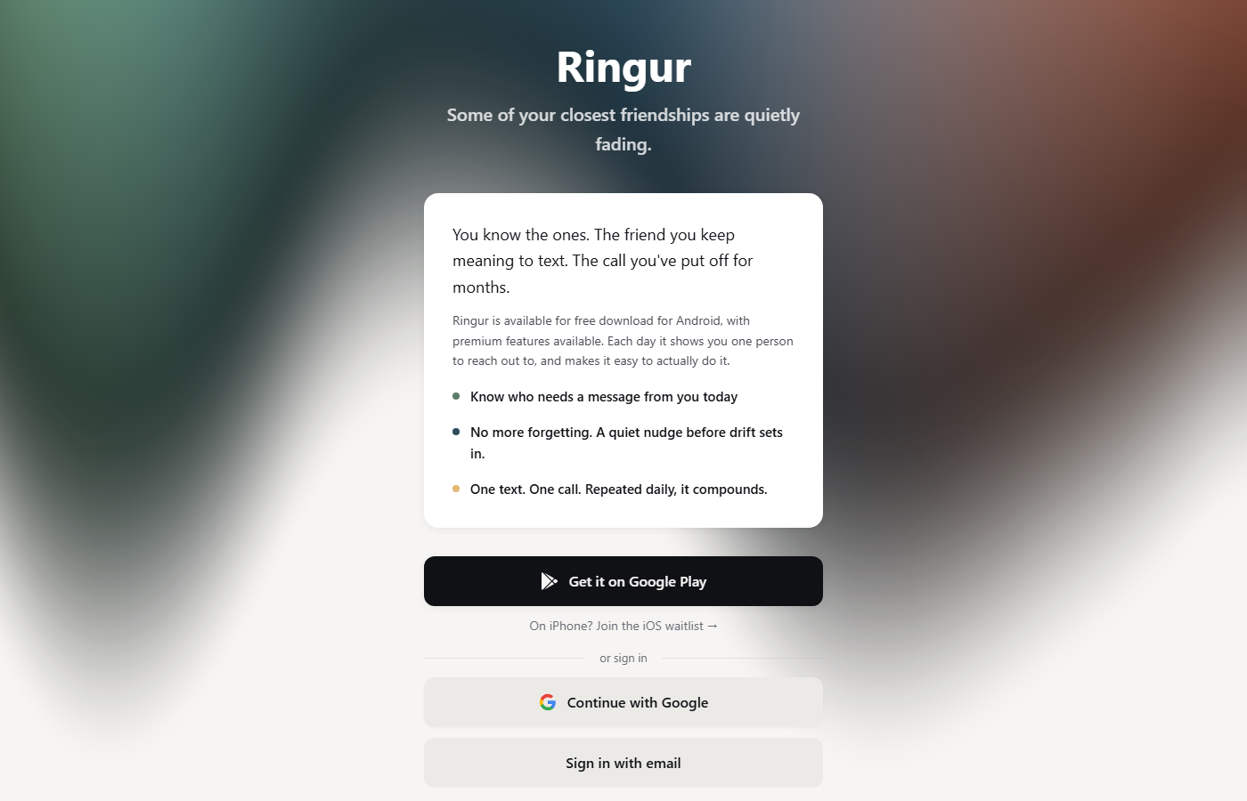 Screenshot of the Ringur app interface